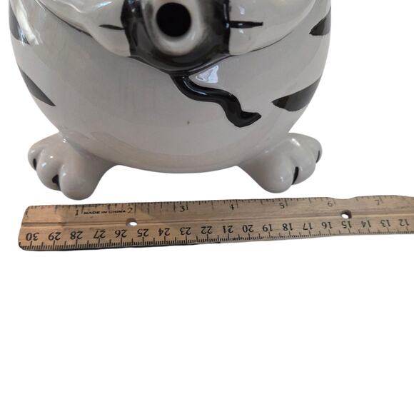 Pier 1 Imports Ceramic Cat Holding Mouse Teapot Black & White Whimsical Decor - Picture 10 of 10